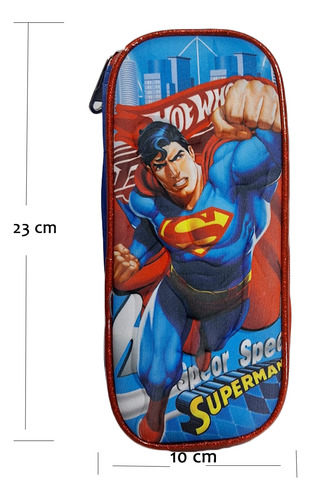 Mochila Combo 3d Luz Leds + Lapicera + Lonchera Primaria Y Prescolar Rojo Azul Superman Lisa