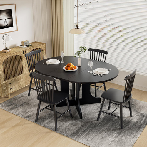 Amounico Mesa De Comedor Extensible Negra Mesa De Comedor