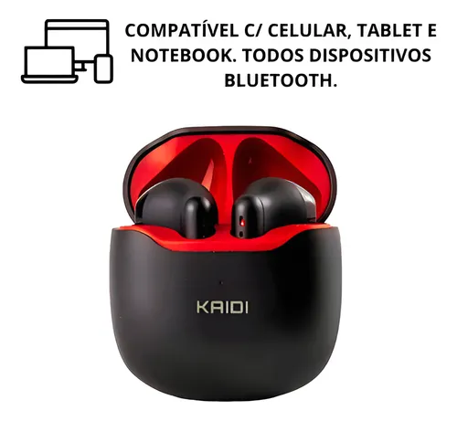 Fone de Ouvido In-ear Bluetooth 5.0 Kaidi KD-771 Preto/Vermelho I...
