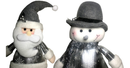 Kit Luxo Prata Decoração Natal : Papai Noel + Boneco De Neve