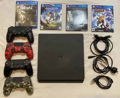 Playstation 4 Slim 500gb +4 Joysticks +4 Juegos Físicos (Usado)