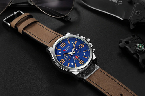 Imagen 4 de 5 de Reloj Curren Hombre Elegante Pulsera Cuero Cuarzo Cronógrafo