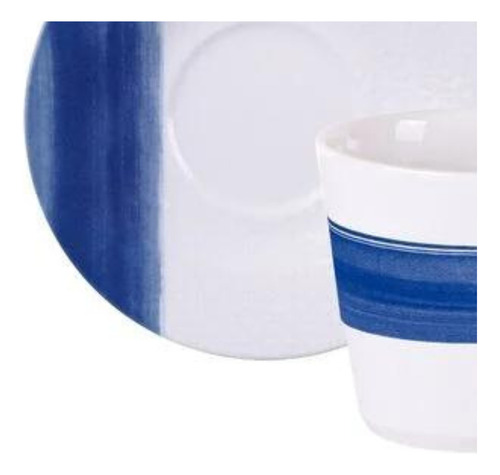 Kit Xícara E Pires De Chá Soho 12 Peças 185ml Tramontina 96950219 Branco e Azul