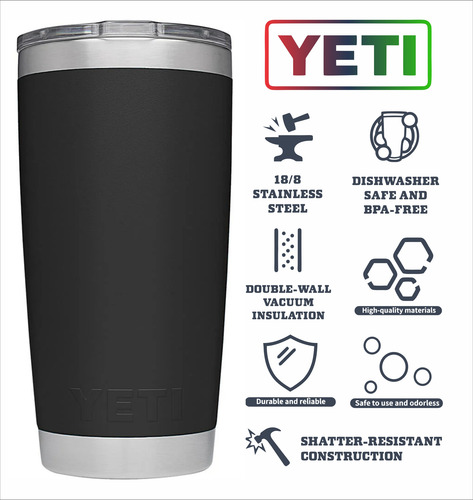 Termo Yeti 20oz Tapa Clásica Personalizado Grabado Láser Negro