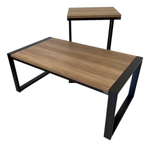 Combo De Living Mesa Ratona Y De Arrime Linea Black & Wood