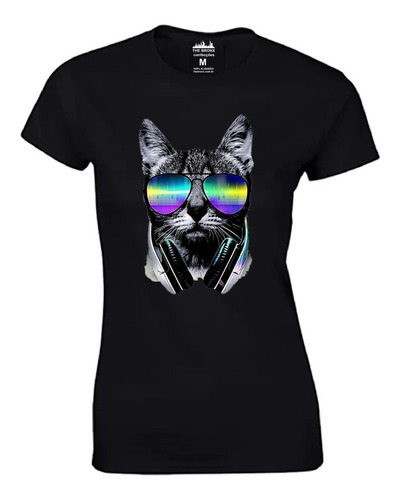 Baby Look Camiseta Feminina Algodão Gato Cat Óculos Novidade