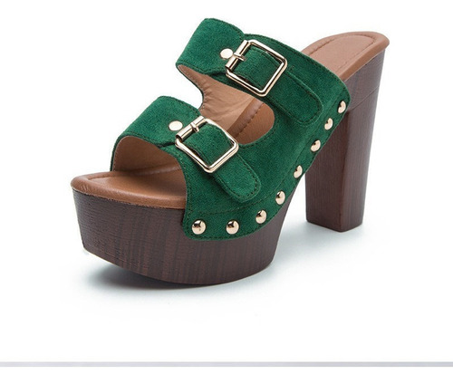 Sandalias De Tacón Grueso Para Mujer, Zapatos Con Hebilla Y