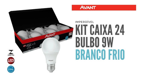 Imagem 1 de 5 de Kit Caixa Pack 24 Lampada Bulbo 9w Branco Frio 6500k Avant 