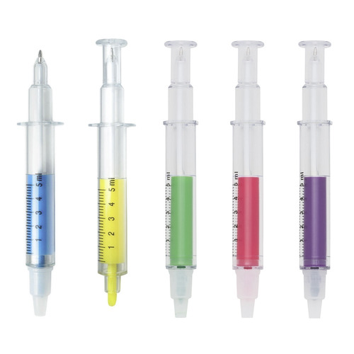 Caneta Em Formato De Seringa Com Marca Texto - Cores