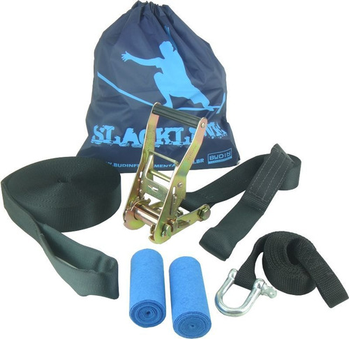 Slackline 20 Metros - Preto + Protetor + Bolsa + Backup