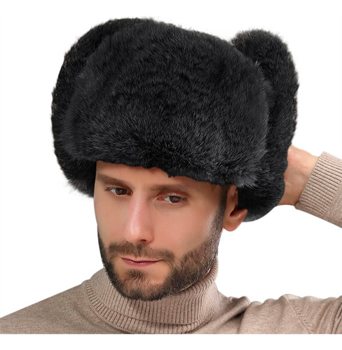 Sombrero Invierno Unisex Cálido Piel Conejo Ushanka Sombrero