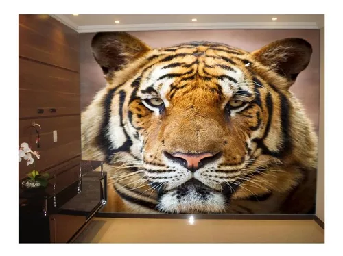 Papel De Parede Animais Tigre Paisagem 3D 7,50M² Anm238