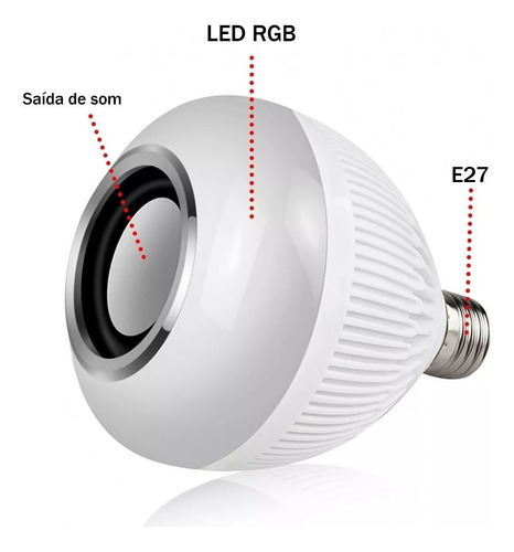 Lampada Musical Caixa Som Bluetooth Led Rgb Com Controle E27
