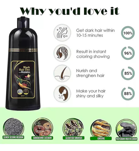 , Champú Para Teñir El Cabello 3 En 1