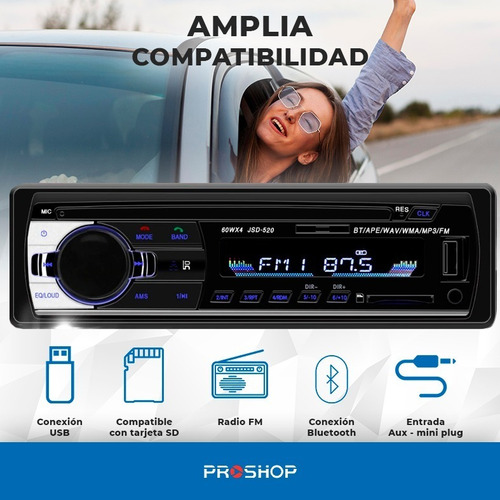 Imagen 2 de 9 de Stereo Bluetooth Estereo J520 Auto Usb Mp3 Fm + 4 Parlantes