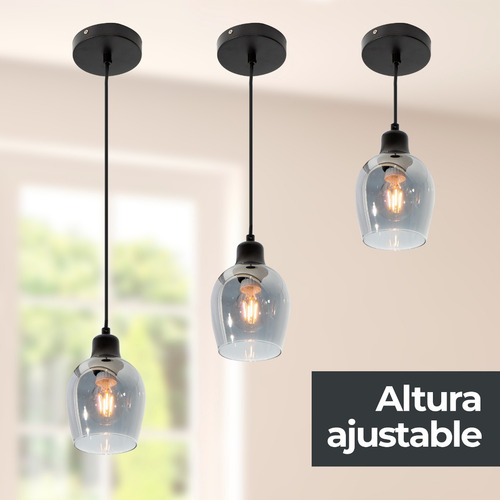 Lámpara Colgante Moderna Negro Vidrio Ahumado 40w E27 1 Luz
