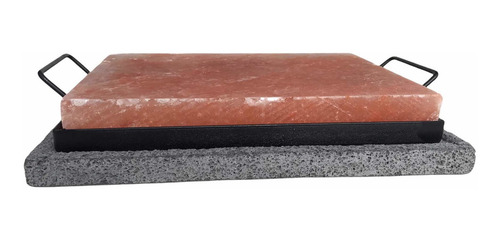 Tabla De Sal Himalaya 30*20*4cm + Base Acero+ Base De Piedra paq piedra