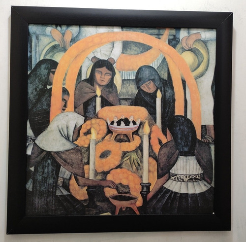 Detalle De Día De Muertos Diego Rivera Enmarcado 55 X 55 Cms