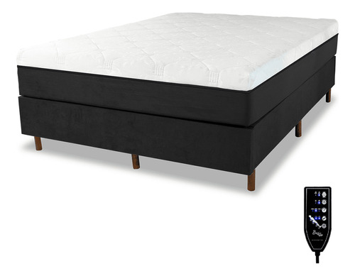 Cama box e colchão massageador magnético queen cor preto