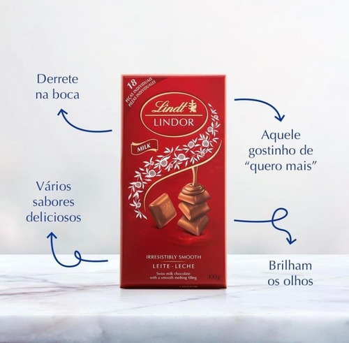 4 Barras Chocolate Lindt Lindor Vermelho 100g