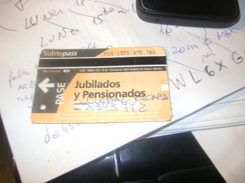 Subtepass Pase Jubilados Y Pensionados Coleccionismo Xiii-5