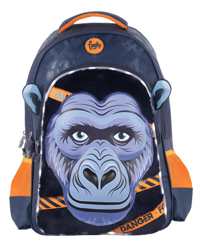 Mochila Footy Escolar Espalda 18 Luz Led Gorilla Mono Color Azul