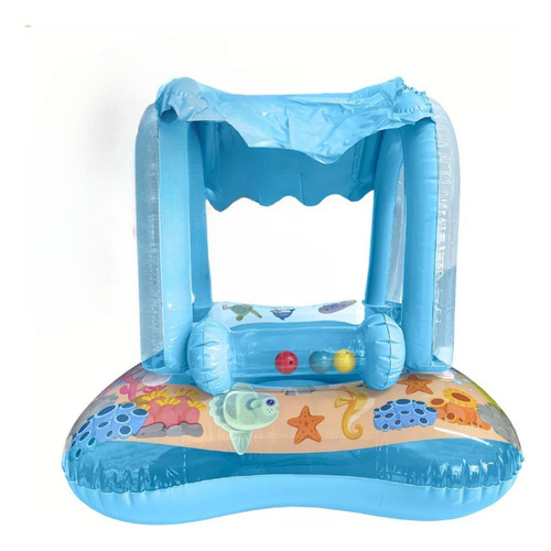 Salvavidas Inflable Infantil Azul Con Techo Para Bebé Acuati