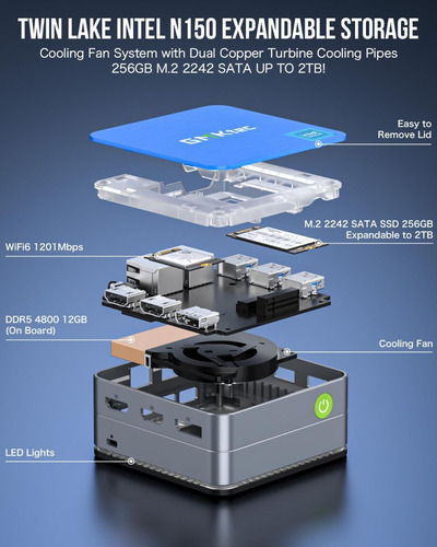 Mini Pc Intel N150 (turbo 3,6 Ghz) 12 Gb Ddr5 256 Gb Ssd Dua