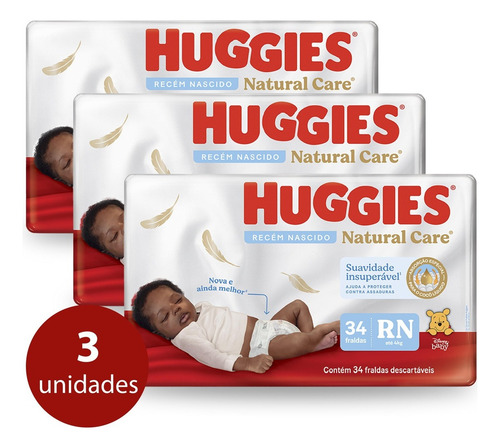 Kit Fralda Huggies Natural Care Rn - 102 Fraldas Gênero Sem gênero Tamanho Recém-nascido (RN)
