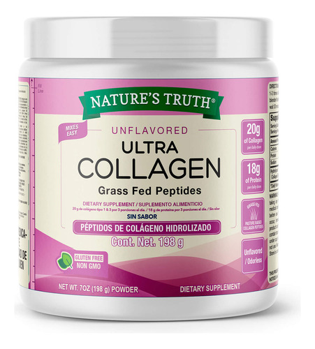 Nature's Truth Suplemento de Colágeno en polvo tipo 1 y 3 7oz 198g para 10 porciones