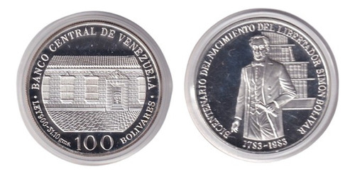 Venezuela Moneda 100 Bolivares 1983 Plata 900 Y-58 Proof