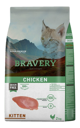 Comida Para Gatitos Bravery Libre De Granos Pollo 2 Kg