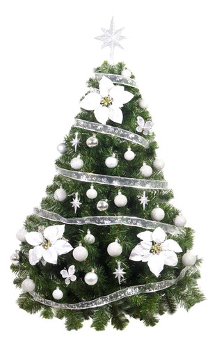 Árbol De Navidad Premium 1,30 Con Kit Plata 36 Pzas.- Sheshu