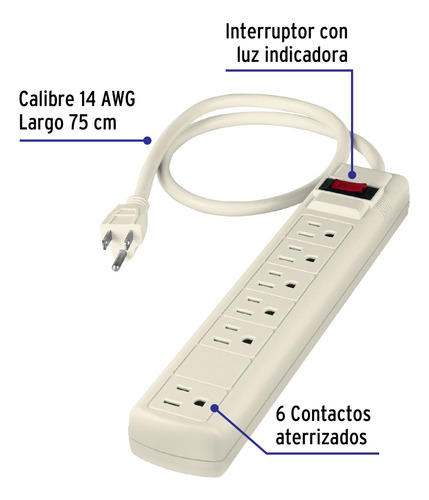 Multicontacto 6 Entradas. Supresor De Picos 270 Joules