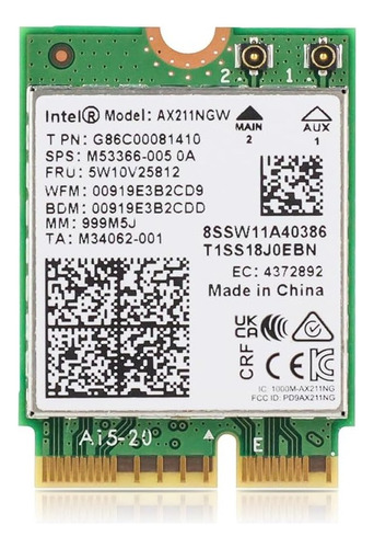 Placa De Red M.2 Key E Intel Ax211ngw Wifi 6e Bluetooth 5.3