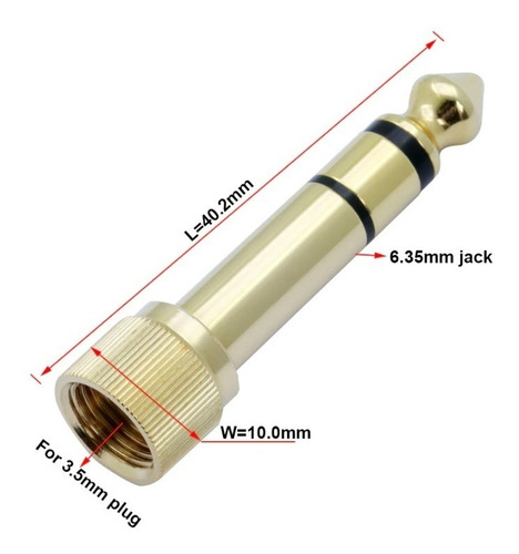 Adaptador Rosca P2 3.5mm F P10 6.5mm M Stereo Fone