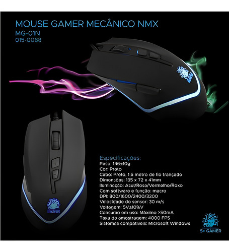 Mouse Gamer Macro 5+ Iluminação Colorida Com Cabo Oferta