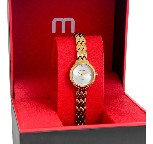 Relogio Mondaine Feminino Pequeno Social Dourado Original Cor do fundo Prateado