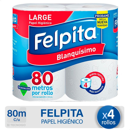 Papel higiénico Felpita Blanquísimo simple hoja 80 m de 4 u