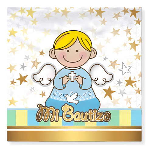 Servilletas Mi Bautizo Tonos Celeste X 12 Cotillón Activarte