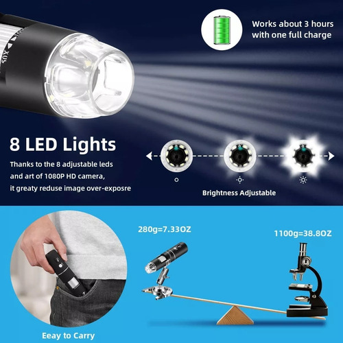 Mini Microscopio Digital Usb Led 1000x Zoom Negro