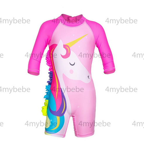 Imagen 2 de 5 de Traje De Baño Niñas Unicornio Traje+gorrosol+gorro Sombra