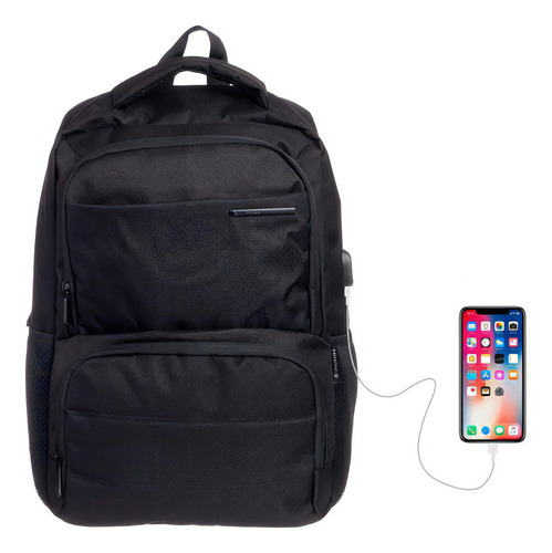 Mochila Porta Notebook 17' Tablet Usb Acolchada Smart Urbana Color Black Diseño De La Tela Liso