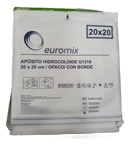 Apósito Hidrocoloide 20x20cm Euromix X10u Opaco Con Borde