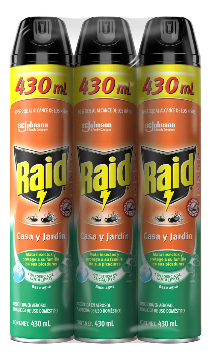 Pack x3 Insecticida en Aerosol Raid Casa y Jardín Eucalipto 430ml