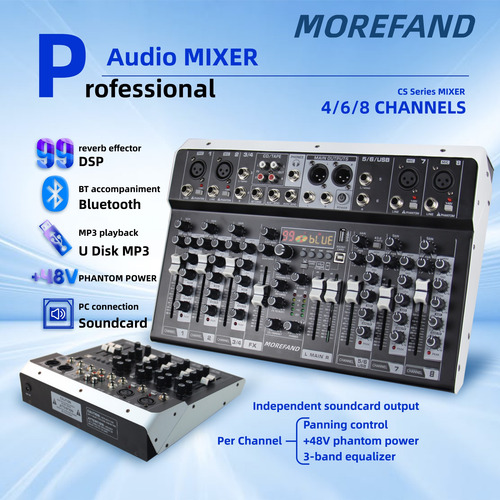 Morefand Mesa De Som 8 Canais Usb Staner Bluetooth Efeitos