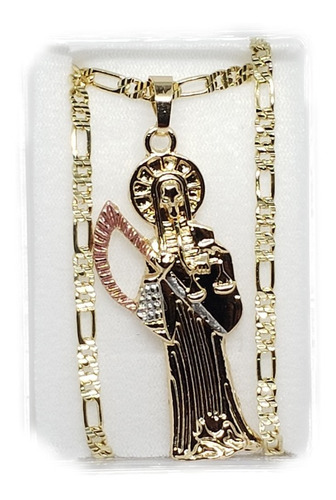 Collar De Santa Muerte De 4.5 Cm De  Oro Laminado+estuches2