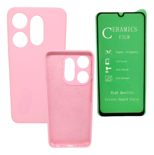 Silicone Case Para Tecno Spark Go 2023 Y Vidrio Ceramico