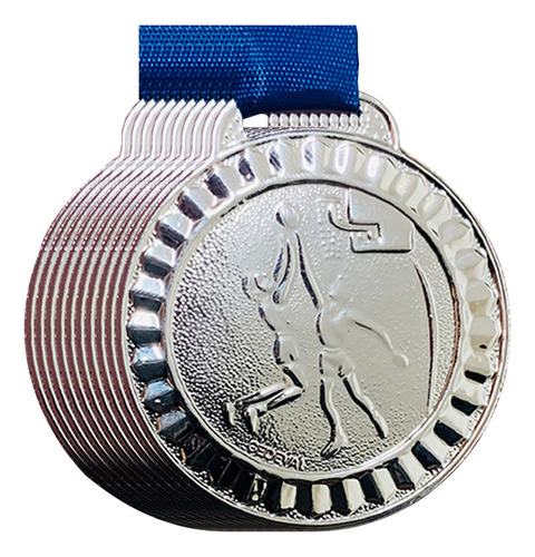 Kit 10 Medalhas 4,5cm Basquete Basquetebol Premiação Torneio Cor Prata