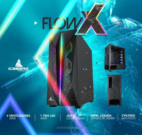 Combo Chasis Gamer Iceberg Flow X Plus 6 Ventiladores Filtro